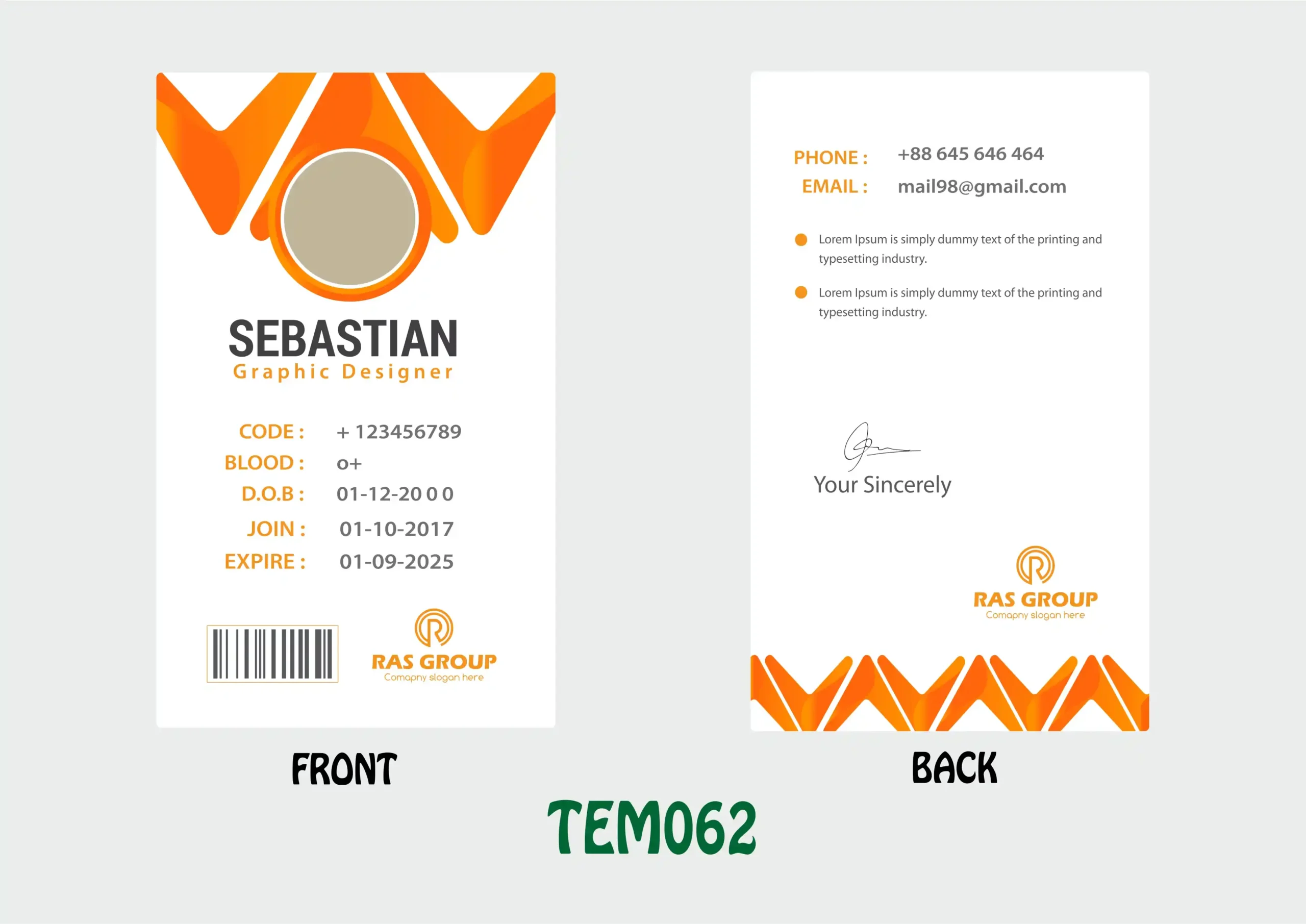 TEM062 ID Card - TEM062 - Image 1