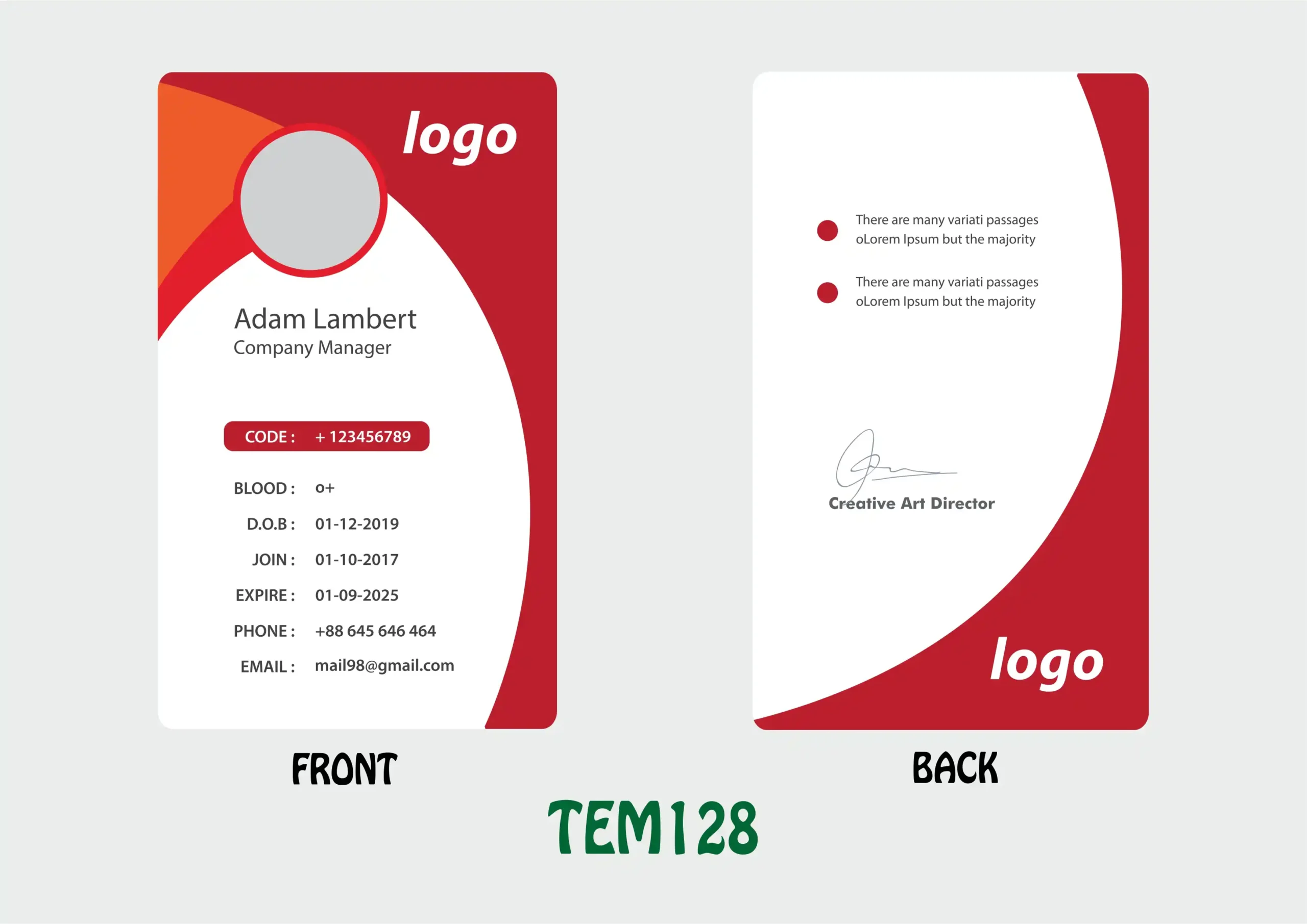 TEM128 ID Card - TEM128 - Image 1