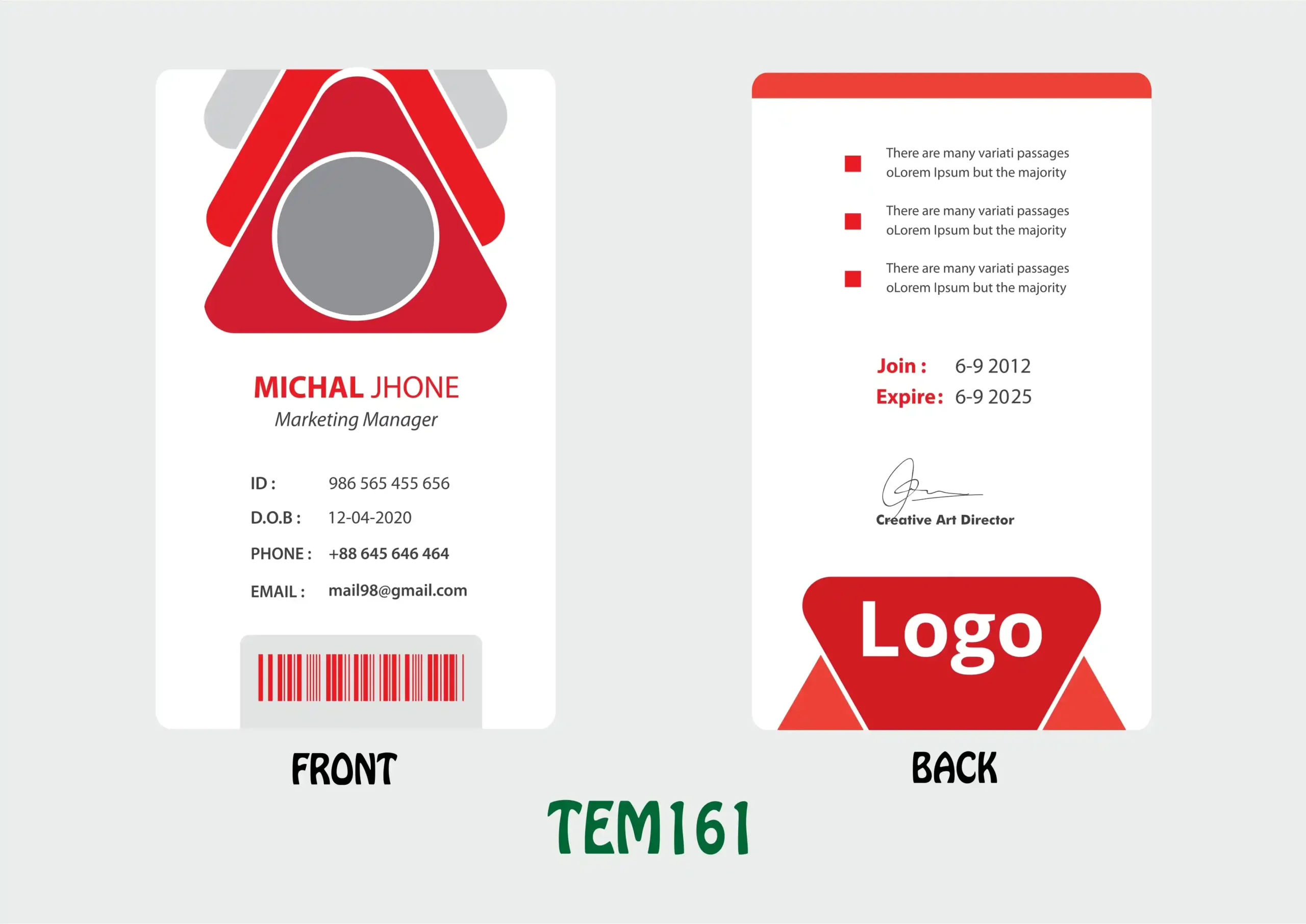 TEM161 ID Card - TEM161 - Image 1