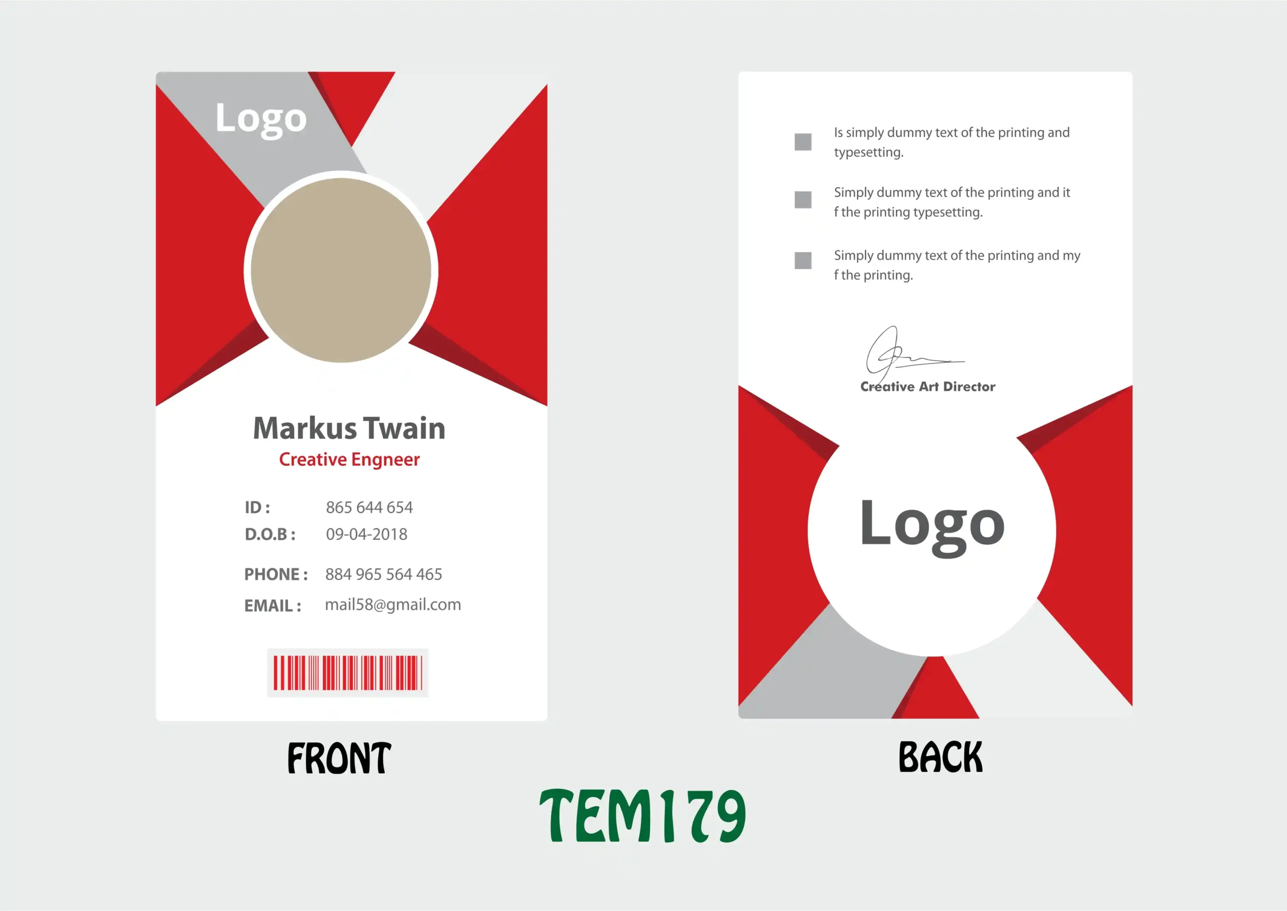 TEM179 ID Card - TEM179 - Image 1