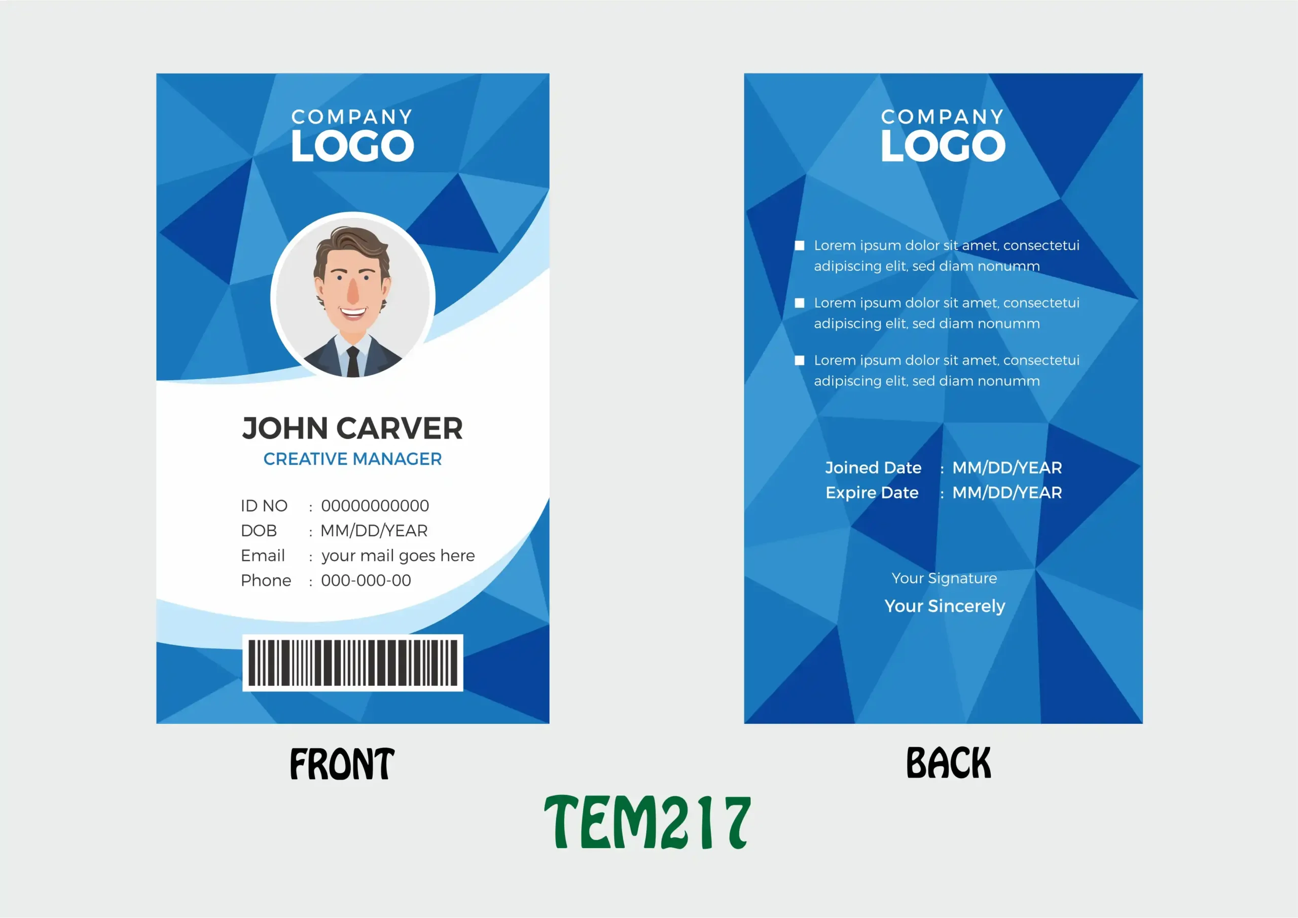 TEM217 ID Card - TEM217 - Image 1