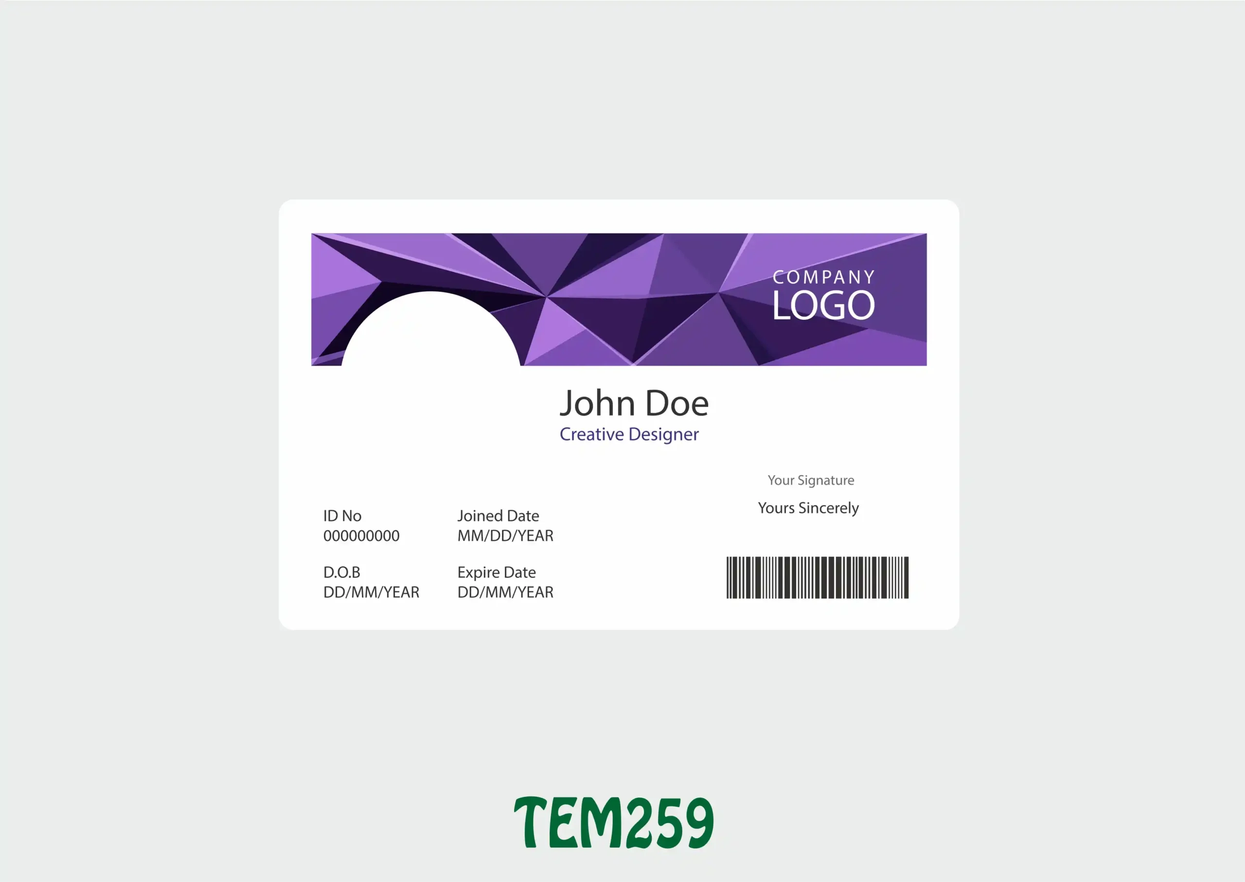 TEM259 ID Card - TEM259 - Image 1